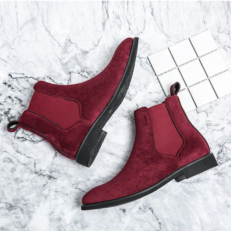 Trendy Brand 2025 British Style Men Boots High Top Slip On Suede Leather Ankle Boots Spring Autumn New Chelsea Boots Men Casual Shoes