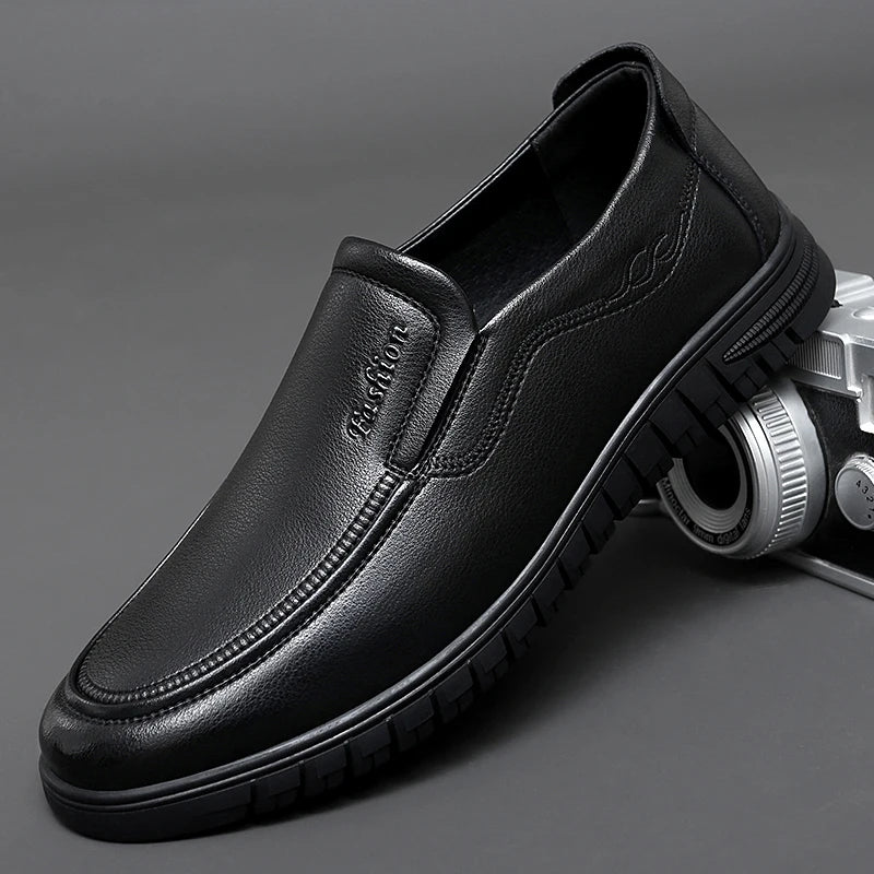 British Style High-quality Loafers Simple Black Men's Leather Casual Shoes Interview Commuting Men's Work Shoes Big Size:38-47