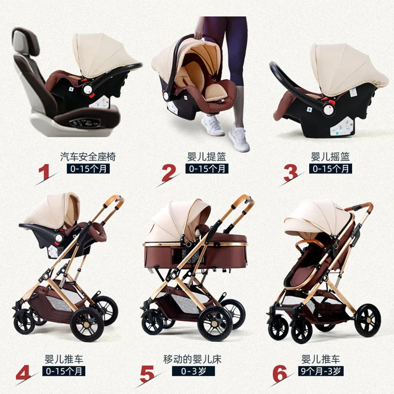 AMAZONY NEW 2024 Three-in-one Basket Stroller Can Sit, Lie Down, Light Two-way High Landscape Folding Shock-absorbing Newborn Baby Stroller