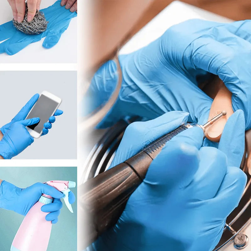 50/100PCS Blue Disposable Nitrile Gloves Household Waterproof Nitrile Gloves Gloves Medium, Blue Heavy Duty Disposable Gloves, Powder Free, Latex Free, and Protein Free, Medical, Food, Multi Use