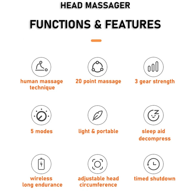 20Massage Heads Scalp Head Massager Red Light Therapy Vibrator Octopus Scratcher For Relaxation Stress Easy To Use (Orange)