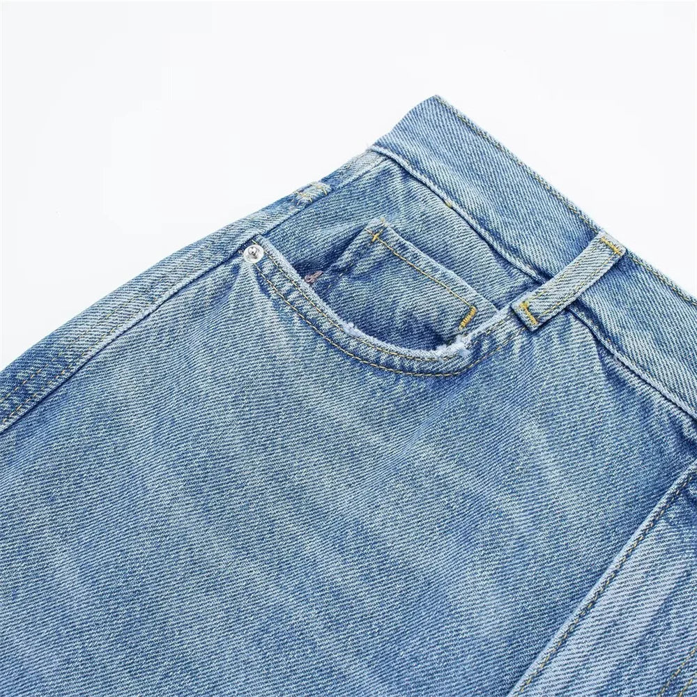 2024ZAR * Spring/Summer New Women's Wear American Retro Fashion with High Waist Back Split Straight Midi Denim Skirt