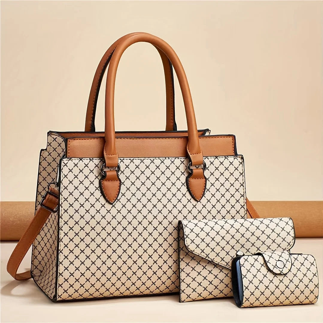 2024 NEW PU MATERIAL LADY TOTE BAG PLAID COLOR CONTRAST FASHION PRINTED MOTHER BAG ALL SHOULDER ATMOSPHERIC CROSSBODY BAG