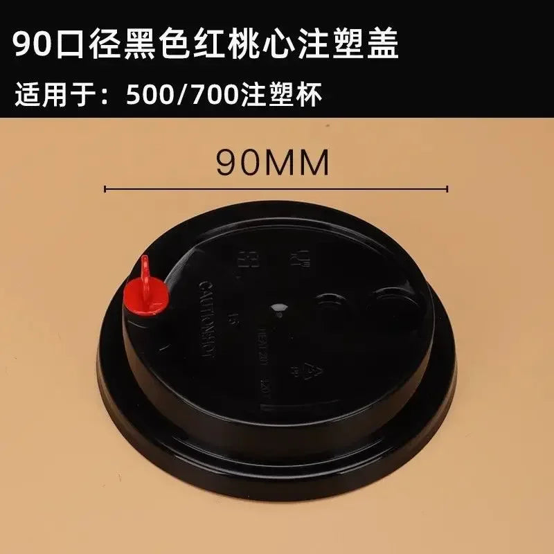100pcs 90mm Caliber Cups Lid Milk Tea Coffee Cup Universal Leak Proof Cover Disposable Food Grade PP Injection Molded Cup Lids
