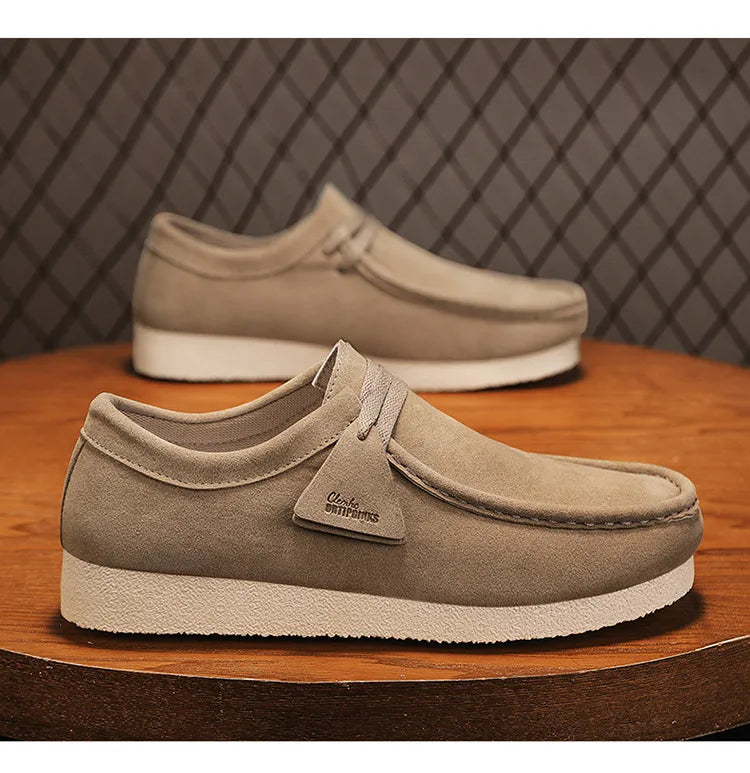 2025 New Suede Casual Shoes For Men Khaki Leather Loafers Slip-on Men's Shoes Lightweight Driving Shoes Men chaussure hommes