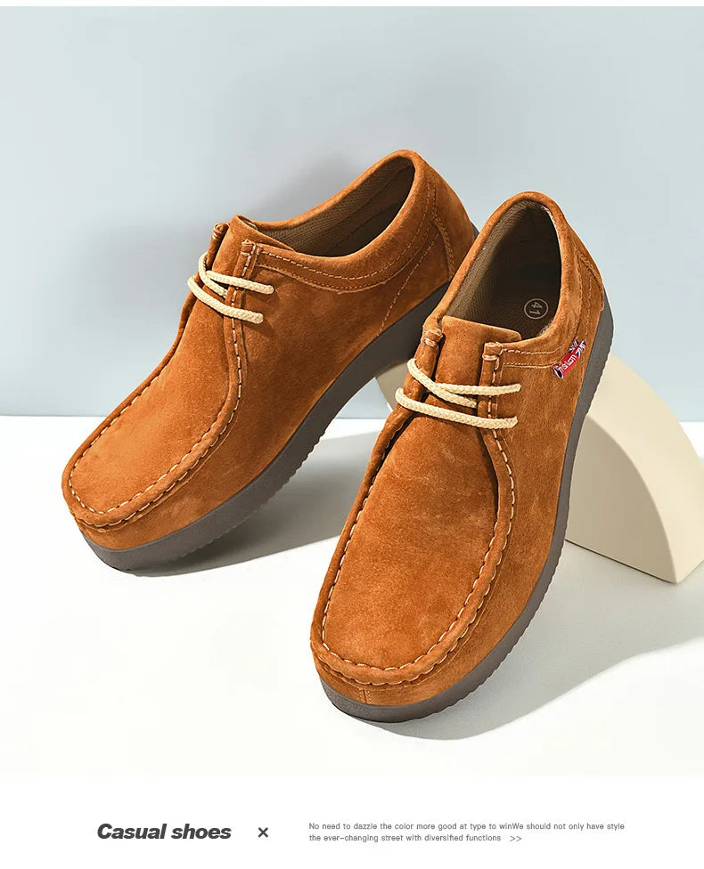 Autumn Men Casual Shoes Suede Leather Work Shoes Male Lace-up Flats Sneakers Platform British Business Party Dress Shoes 38-45