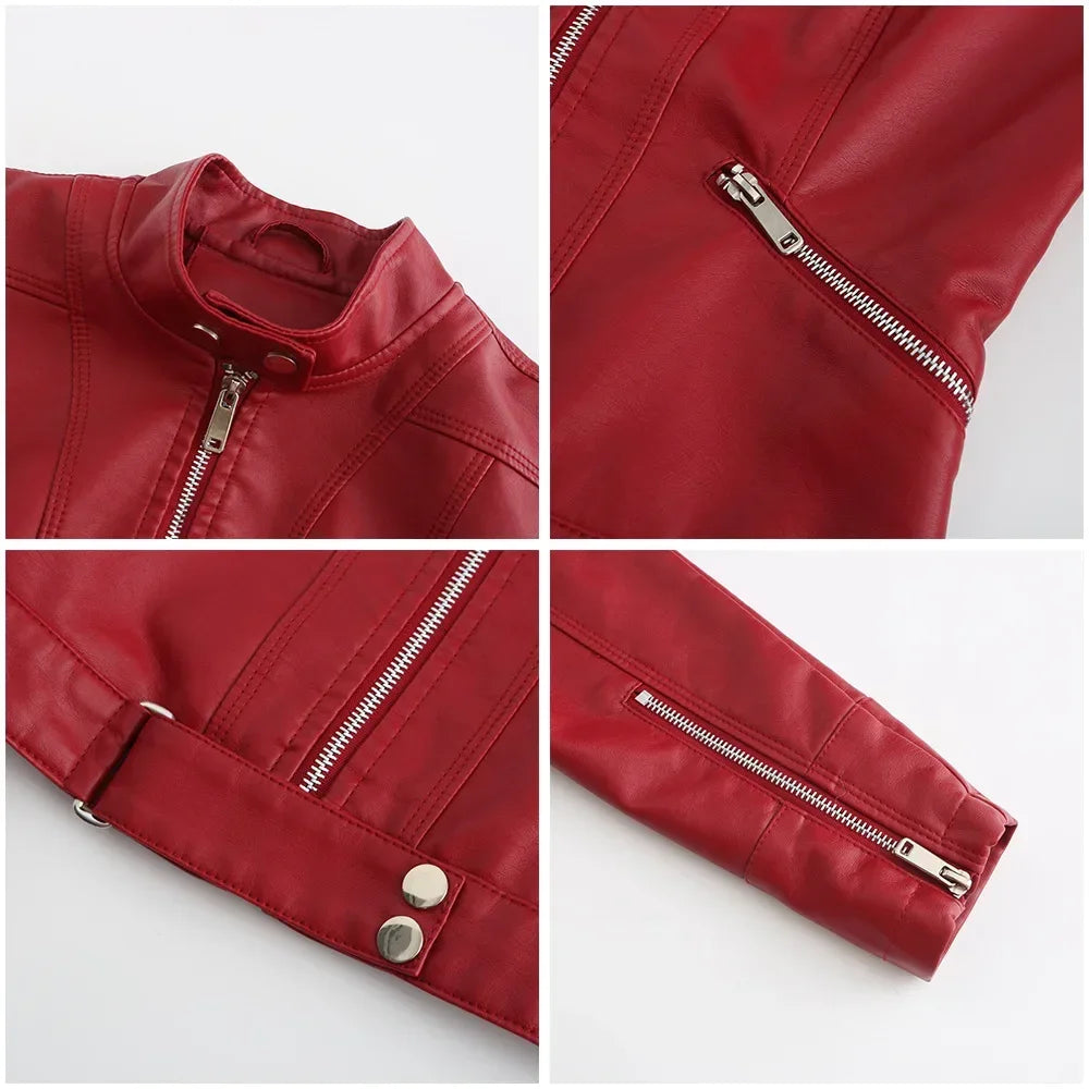 Spring Autumn Stand Collar Ladies Thin Leather Outerwear 2024 New Style Women's Leather Jacket Short Slim Fit