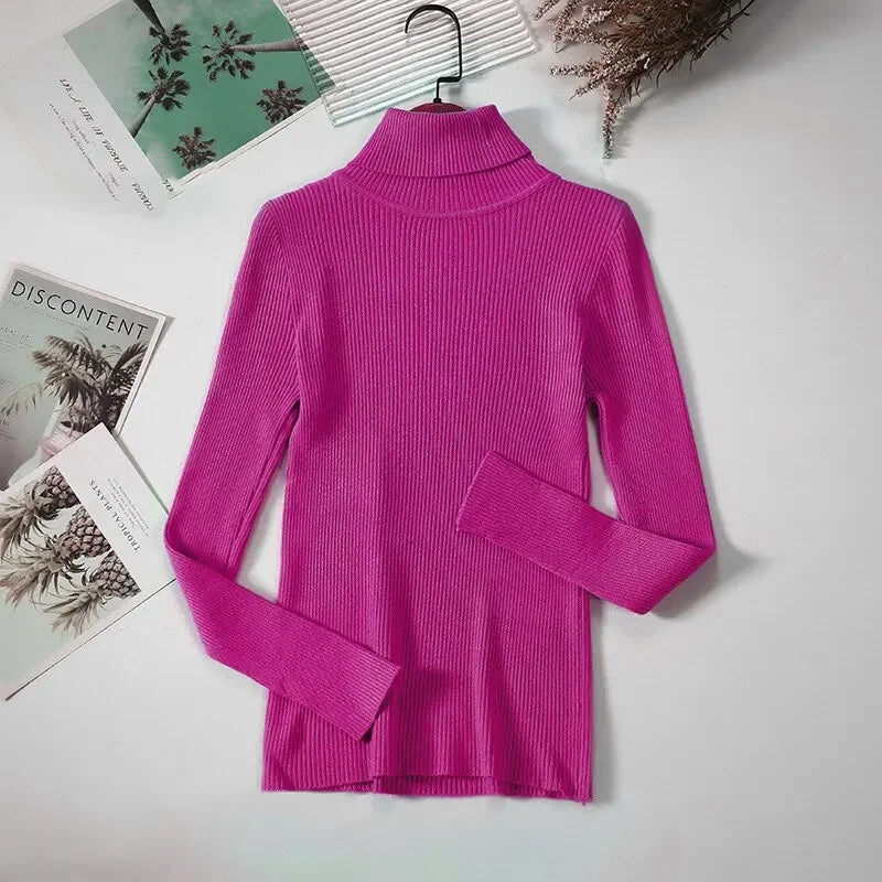 Women Sweater Pullover Winter Knitted Turtleneck Long Sleeve Slim Jumper Tops 2024 Ladies Casual Shirts Soft Warm Y2K Clothing
