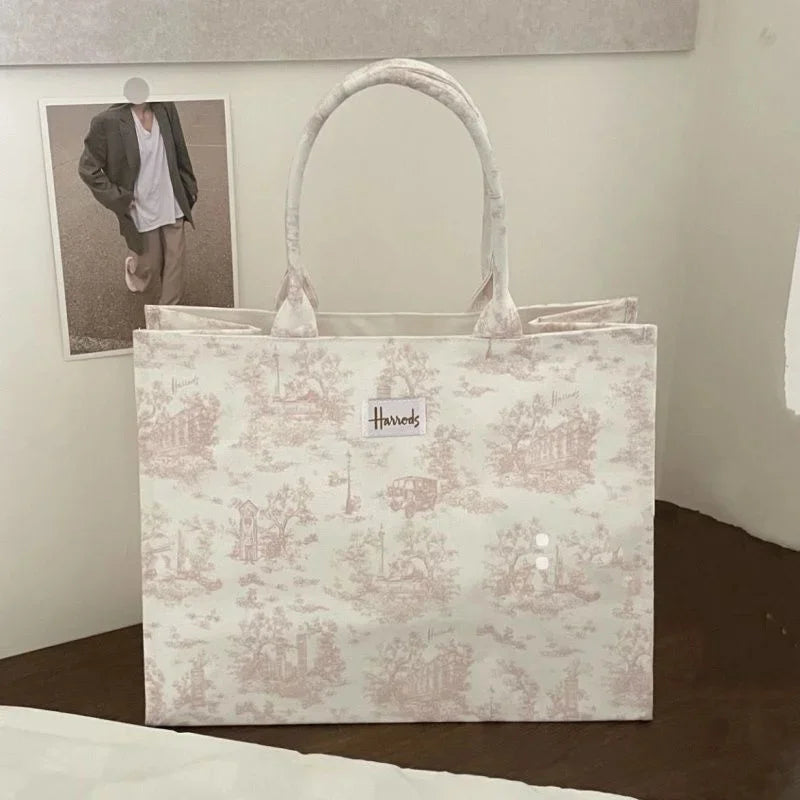 AMAZONY 2024 Harrodes Tote Bag Ladies Shopping Bag Women's Versatile Handbags Harrodes Woman Canvas Fashion Large Capacity Shoulder Bag