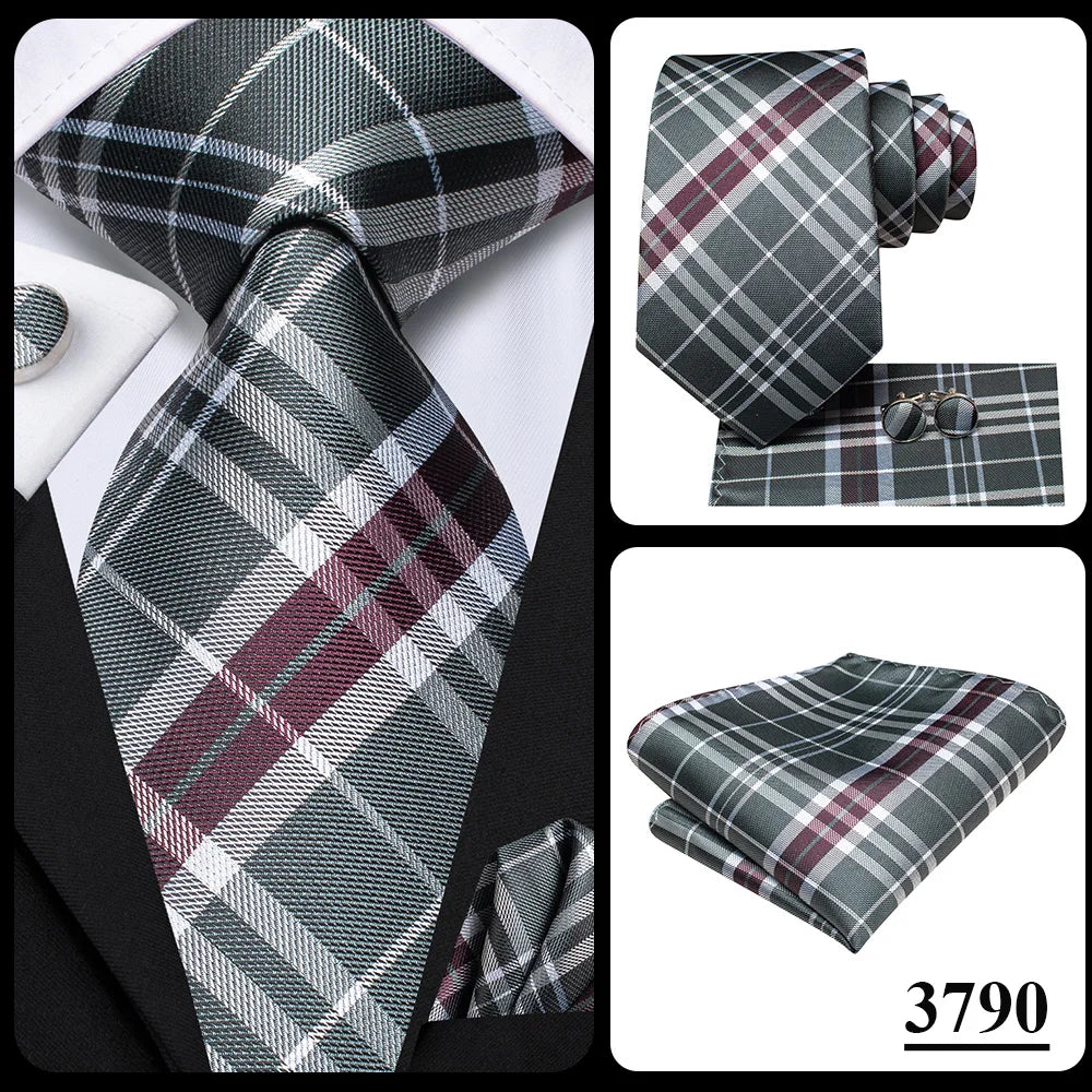 Our Brand 2025 Hi Tie Striped Sage Green Mens Fashion Necktie Handkerchief Cufflinks for Tuxedo Accessory Classic Silk Luxury Tie for Man Gift