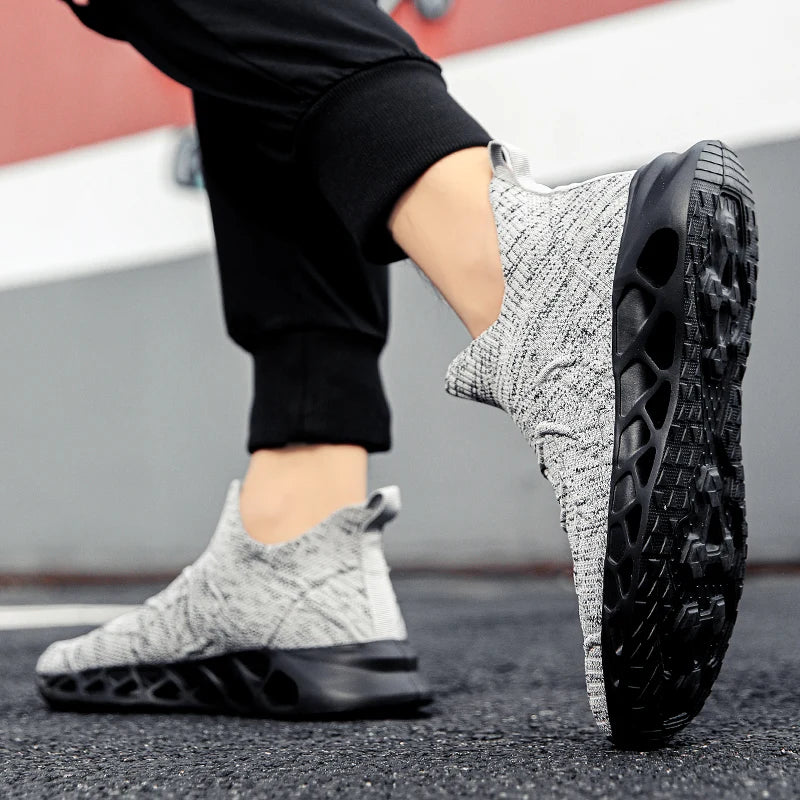 Big Size 40-47 Men Tennis Sport Shoes Breathable Mesh Sock Sneakers Slip-on Walking Footwear Super Light Trainer Tenis Masculino