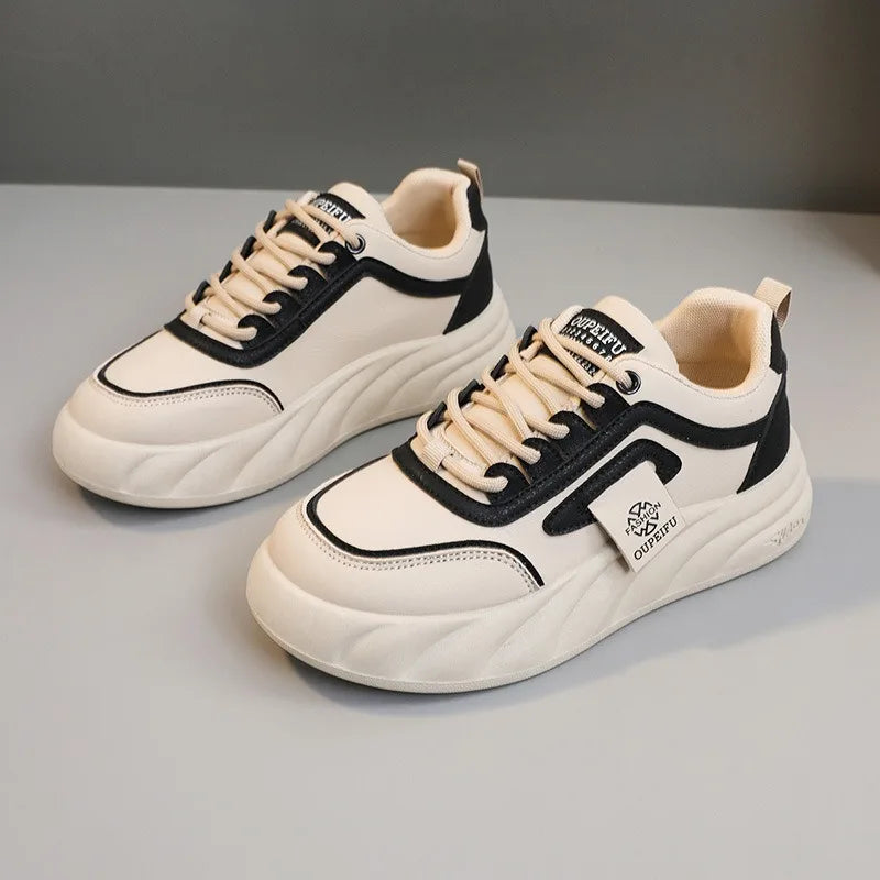 2024 New Chunky Women's Casual Flats Shoes Spring Trendy Comfortable Sneakers Youth Student Girls Board Shoes Small White Shoes