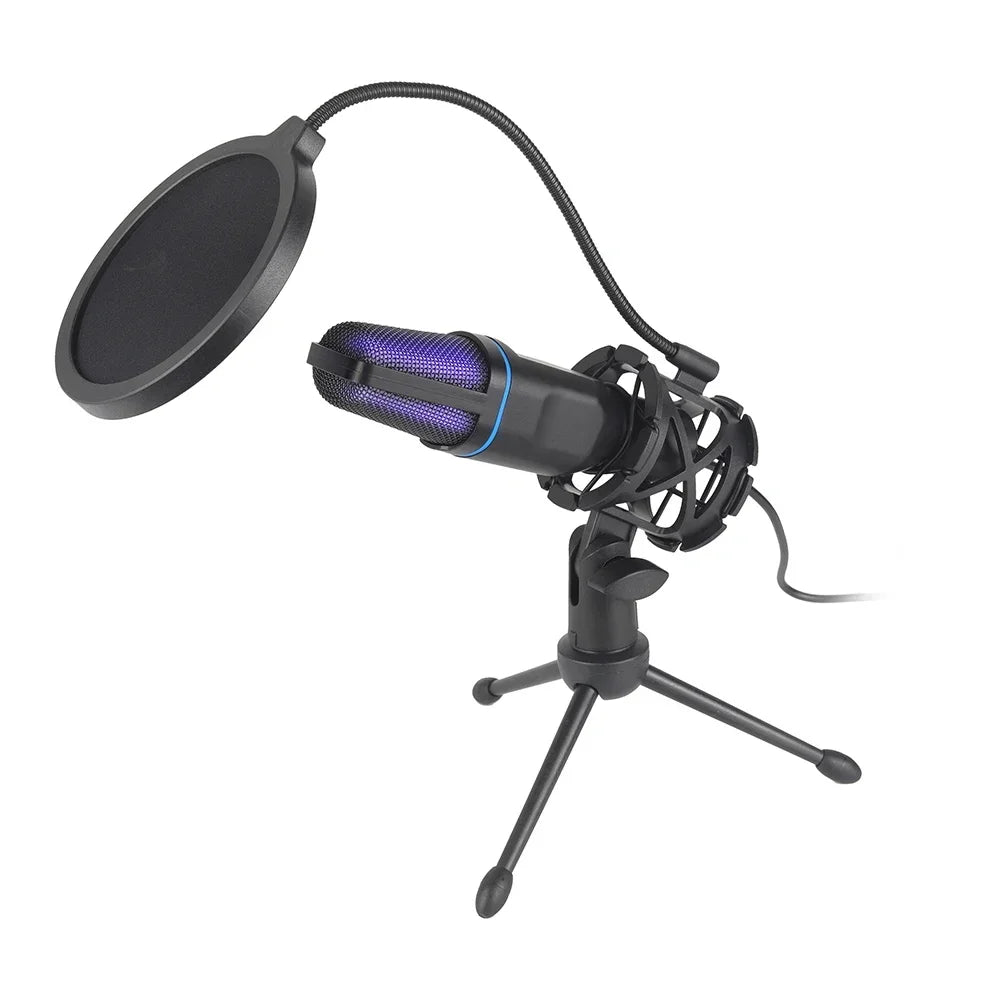 RGB Professional Microphone USB Microfone Condensador Wire Gaming Mic for Podcast Recording Studio Streaming Laptop Desktop PC