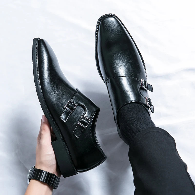 2024-2025 New Leather Shoes for Men Monk Shoes Classic Brown Wedding Shoes for Men Fashion Casual Men Shoes Evening Dress Moccasins