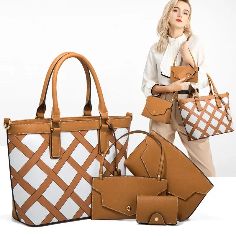AMAZONY 2024 Autumn and winter large-capacity plaid handbag trendy fashion one-shoulder crossbody four-piece set of mother-son bags handbag