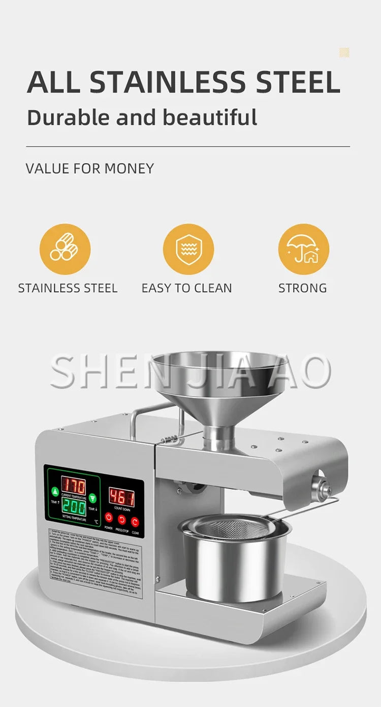 X8S New Intelligent Temperature Control Oil Press 820W Small Household Commercial Oil Press Homemade Peanut Oil 110/220V