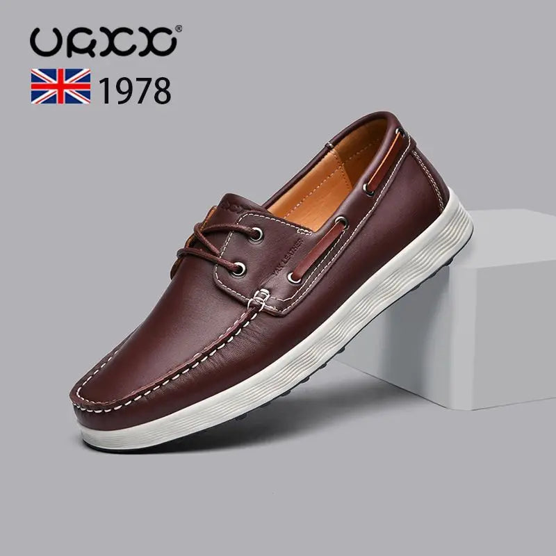 TINTINOS Men Shoes Casual Light Breathable Genuine Leather Shoes Men Flat Men Loafers Slip-on soft sole Driving Men Shoes Summer