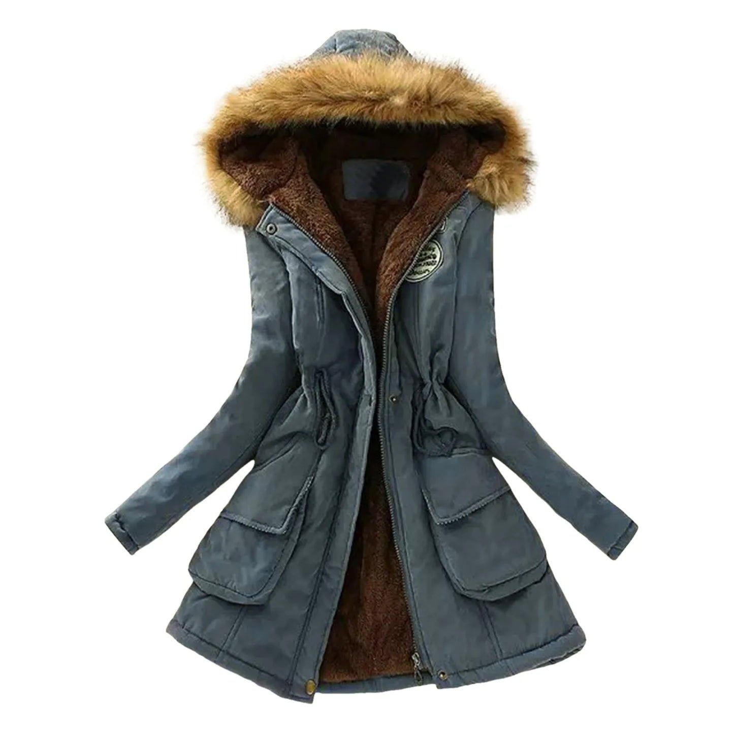 Women Autumn Winter Warm Fur Hooded Parkas Thick Cotton Slim Padded Coat Casual Vintage Streetwear Oversized Overcoat Jackets