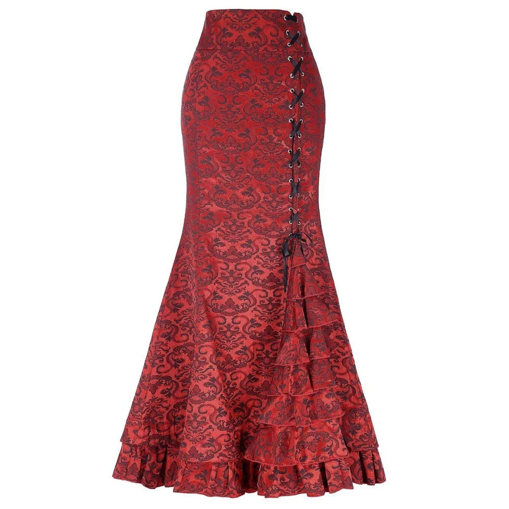 Skirt Bodycon Ruffle Women Punk Style Jacquard Skirt Fashion Victorian Steampunk Long Bodycon Ruffle