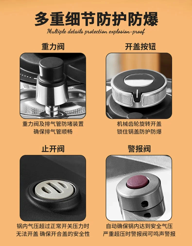 100Kpa Pressure cooker Stainless steel non stick pan 360 degrees Open close pressure cookers kitchen Non coating Pressure canner