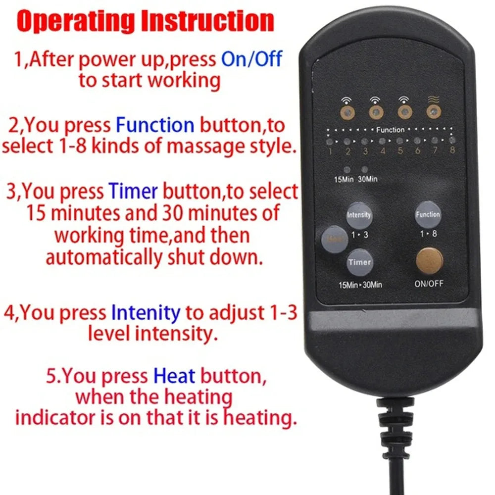 Car Home Office Massage Full-Body Back Neck Waist Therapy Heat 7 Motors Vibrate Heated Massage Electric Vibrator Cushion Seat