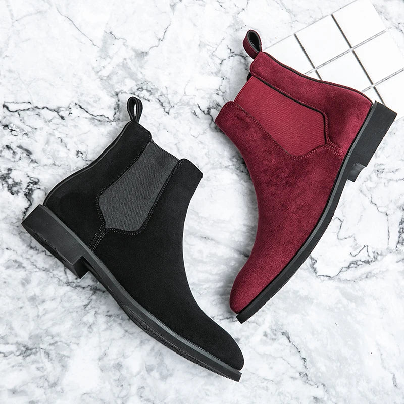 Trendy Brand 2025 British Style Men Boots High Top Slip On Suede Leather Ankle Boots Spring Autumn New Chelsea Boots Men Casual Shoes