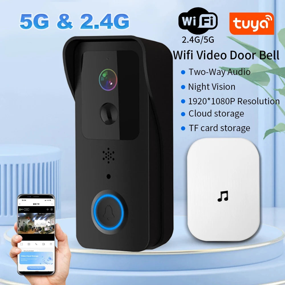 5GHz 2.4GHz Wireless WIFI Doorbell 1080P Video Intercom Door Bell with Camera Tuya Smart PIR Motion Detection Home Security Bell