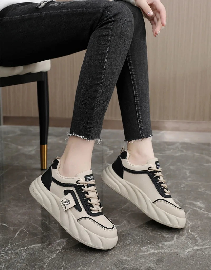 2024 New Chunky Women's Casual Flats Shoes Spring Trendy Comfortable Sneakers Youth Student Girls Board Shoes Small White Shoes