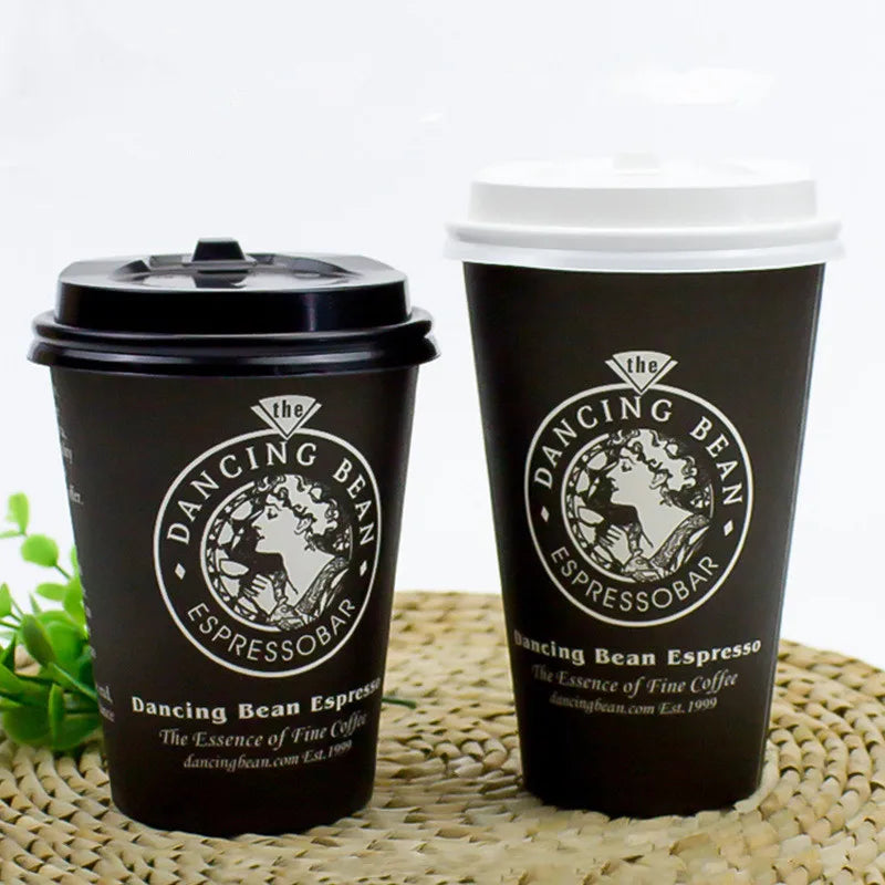 100pcs/pack Black Disposable Paper Cup Coffee Cup Cold Drinking Cup Accept Customization