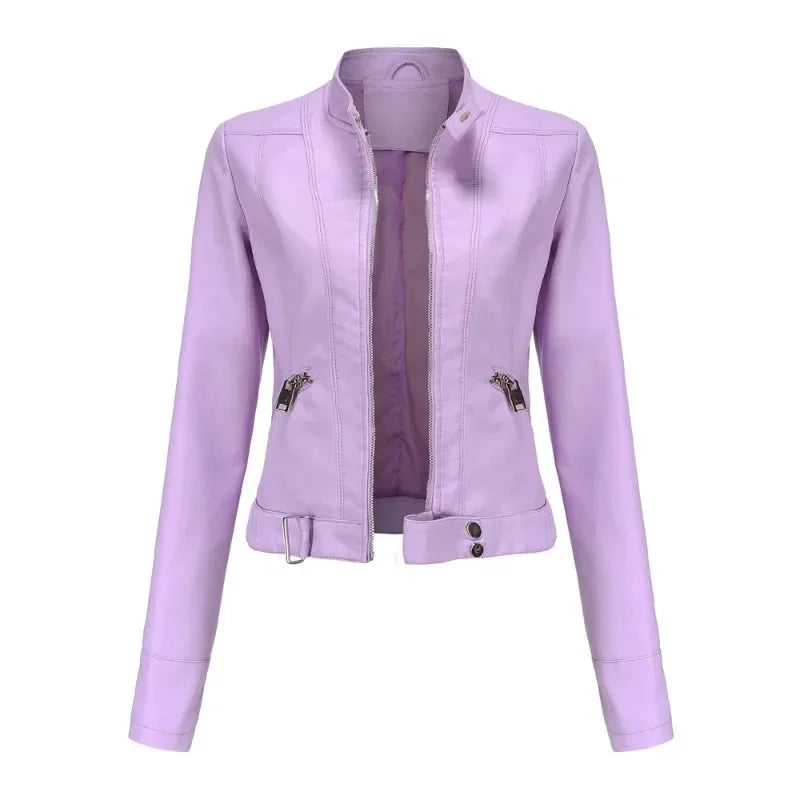 Spring Autumn Stand Collar Ladies Thin Leather Outerwear 2024 New Style Women's Leather Jacket Short Slim Fit