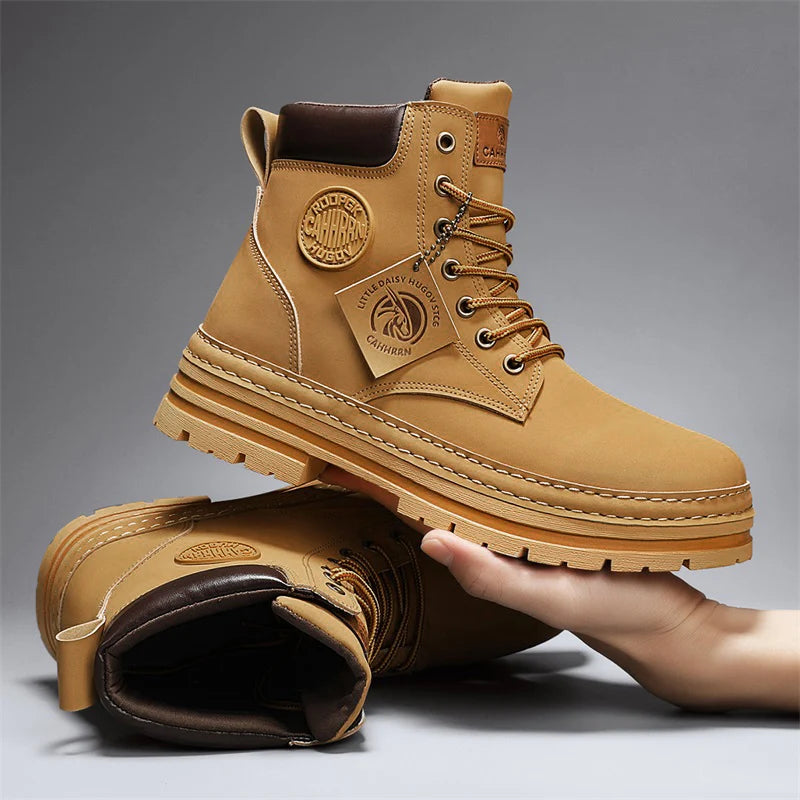 TINTINOS Yellow Boots Leather Chelsea Ankle Boots Shoes for Men With Free Shipping Autumn Men Bottines Chelsea Lace Up Leather Boots Man