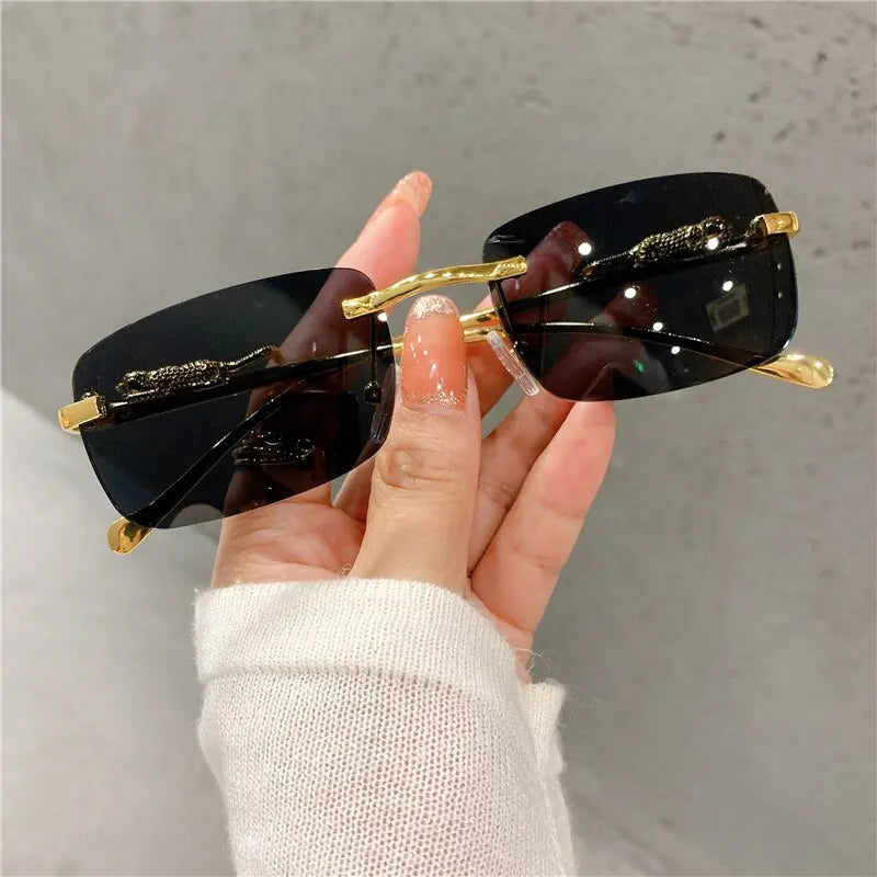 Summer Time is here Sunglasses Rimless Cut Edge Sunglasses Fashion Designer Shades Luxury Golden Leopard Frame Sunglasses UV400