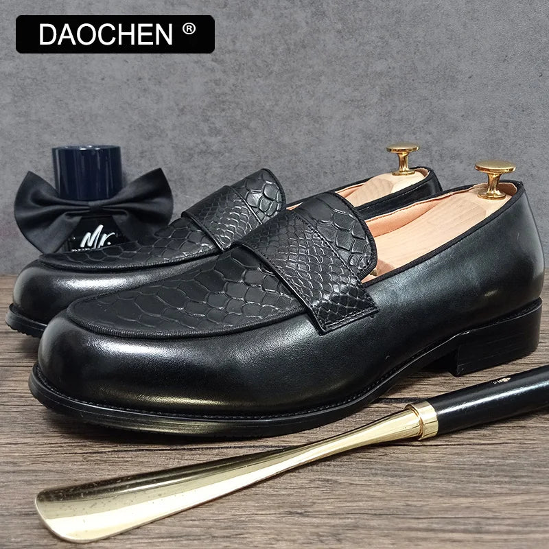 OUR 2025 NEW Collection LUXURY BRAND LEATHER SHOES BROWN BLACK SLIP ON SNAKE PRINT MEN'S CASUAL SHOES WEDDING OFFICE casual loafers men