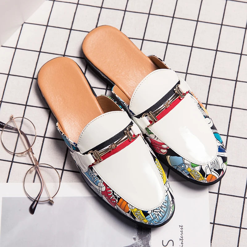 TINTINOS NEW Luxury Brand Summer 2024 White Half Drag Loafers Luxury Brand Men Shoes Casual Men's Party Shoes Leather Slip on Comfortable Slippers