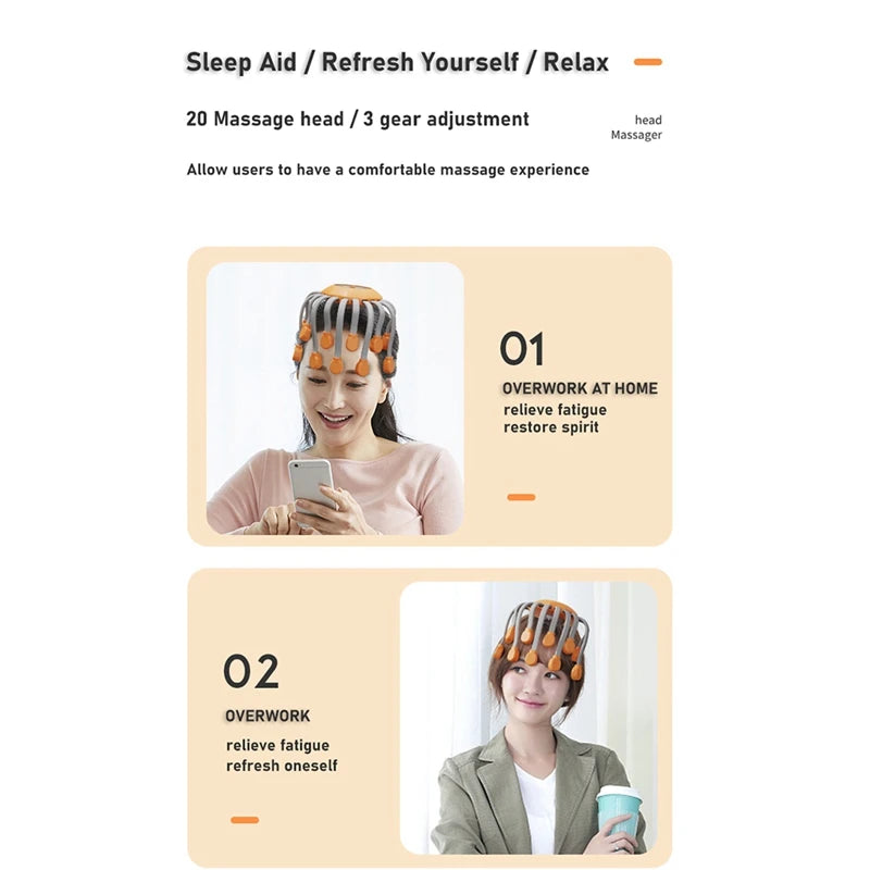 20Massage Heads Scalp Head Massager Red Light Therapy Vibrator Octopus Scratcher For Relaxation Stress Easy To Use (Orange)
