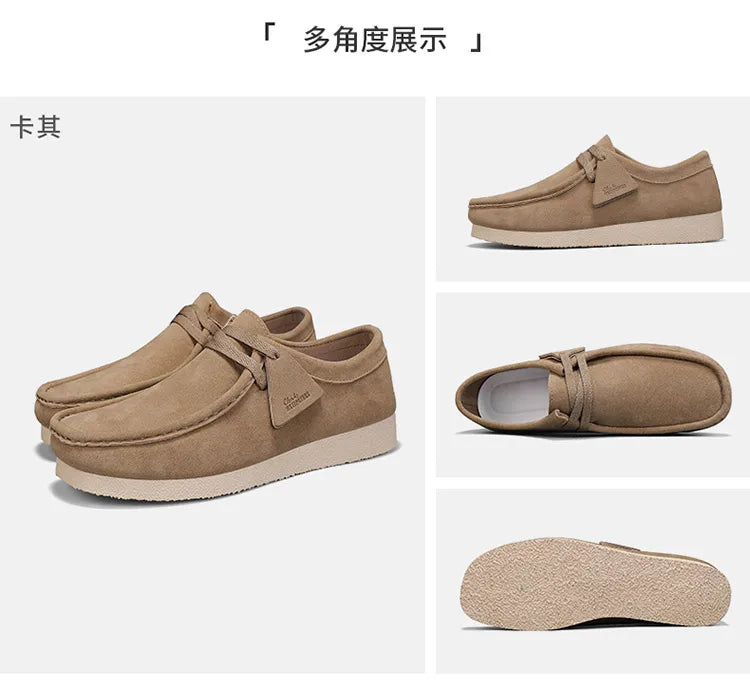 2025 New Suede Casual Shoes For Men Khaki Leather Loafers Slip-on Men's Shoes Lightweight Driving Shoes Men chaussure hommes