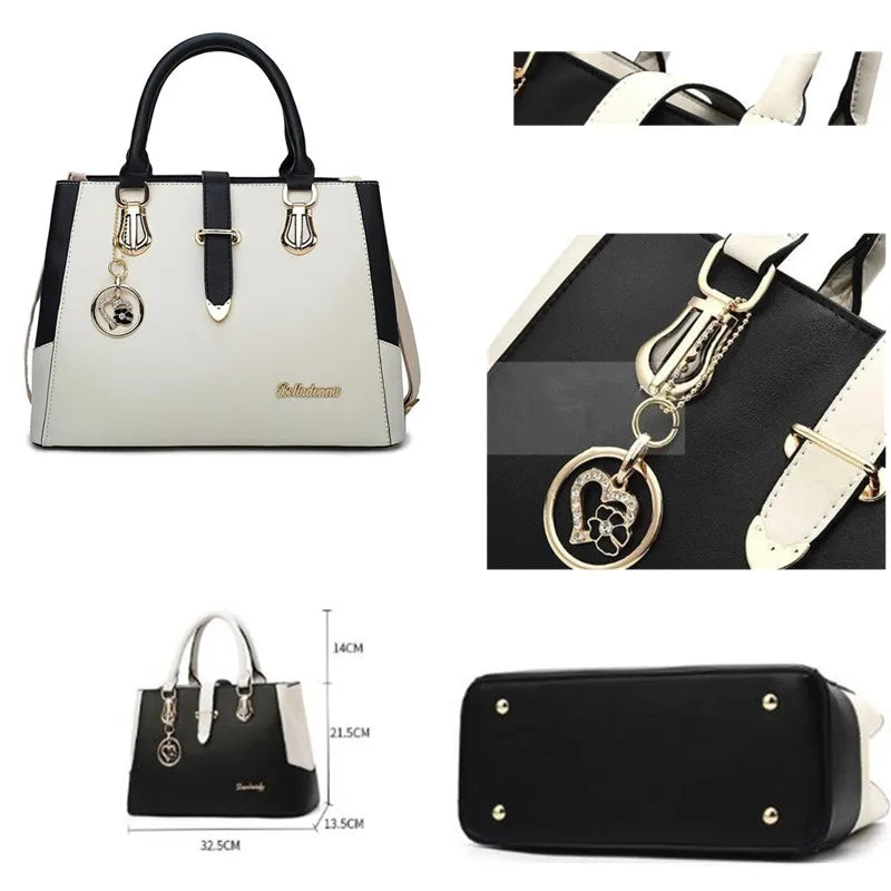 AMAZONY 2024 Ladies Hand Bags Fashion Patchwork Shoulder Office Work PU Leather Bag Female Casual Solid Color Bags Lady Simple Messenger Bag