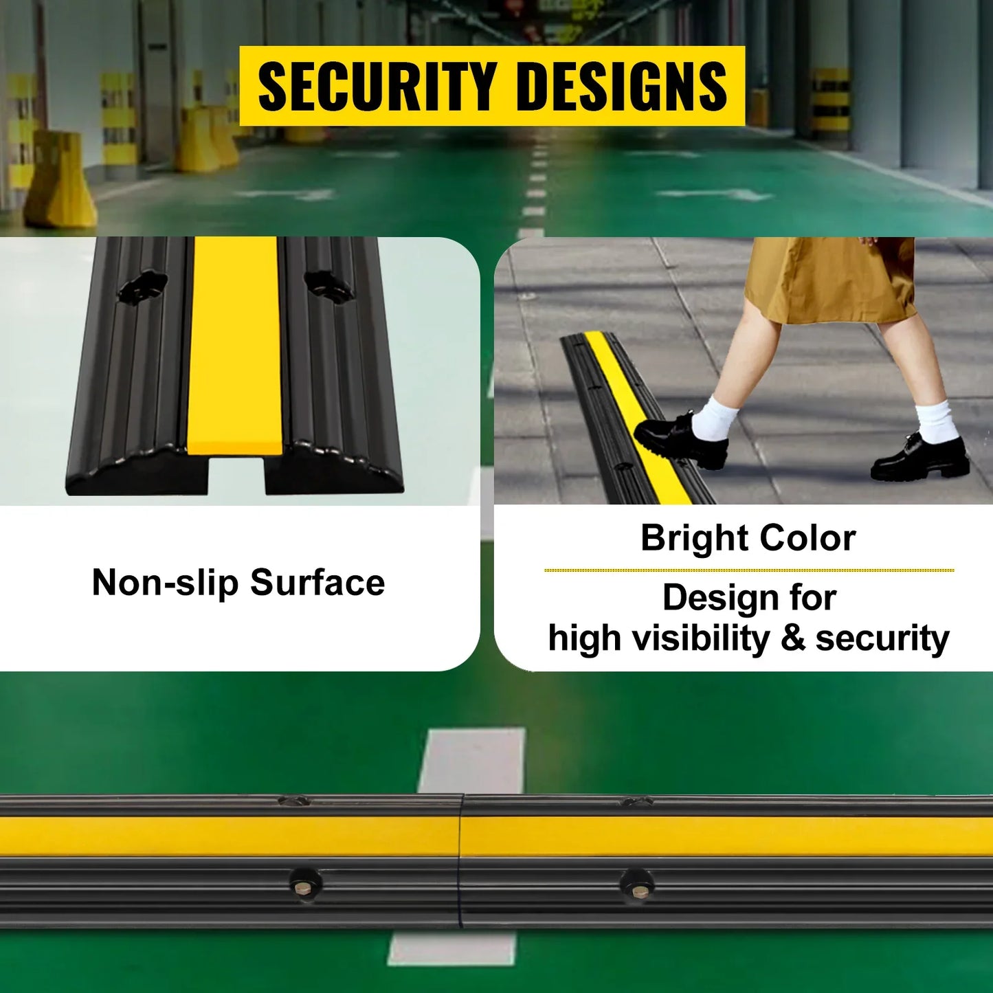 VEVOR Cable Protector Modular Rubber Speed Bump 4PCS 1 Channel Driveway Ramp Wire Cover Cord Guard for Parking Lot Warehouses