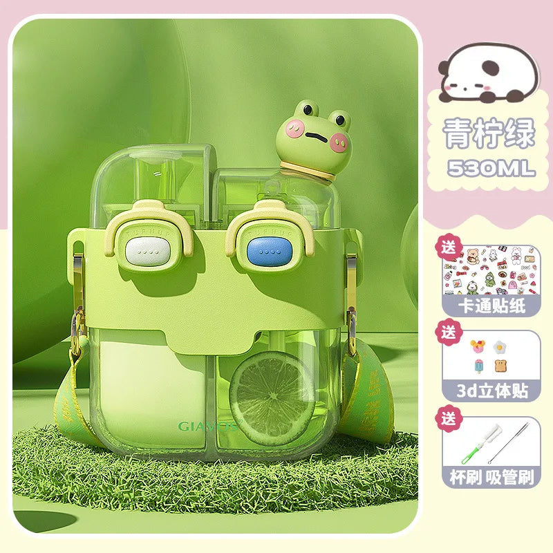 GIAVOS Large Capacity Portable Plastic Cup High Appearance Level Split Storage Cup Children's Water Cup Students with Straw Cup