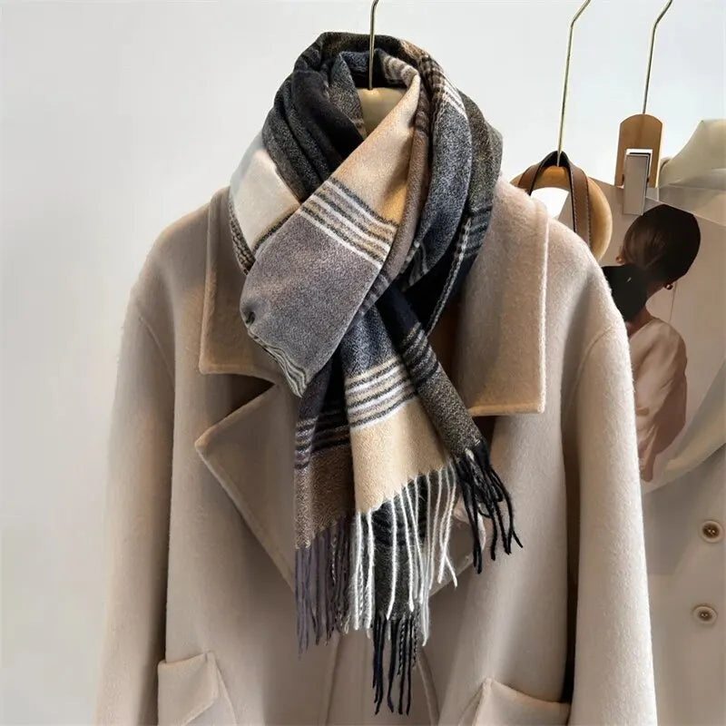 2025 Warm Plaid Cashmere Shawl Poncho Winter Scarf Luxury Print Blanket Pashmina Wraps Bufanda With Tassel Casual Stoled Echarpe