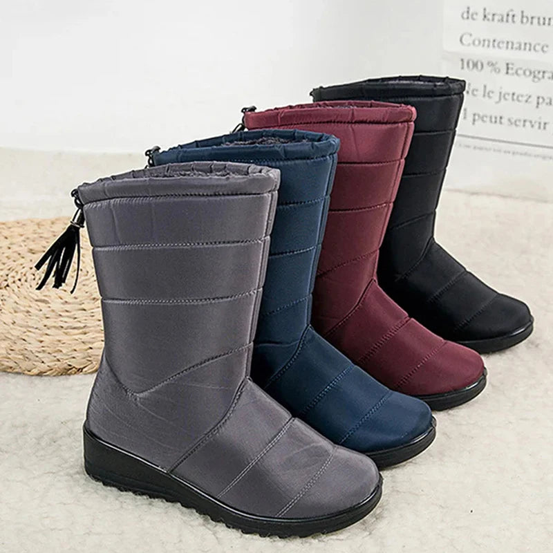 Winter Boots Women's Mid-Calf Snow Boots Women Shoes Wedges Keep Warm Fur Female Boot Shoes Chaussure Femme Botines Mujer 2024