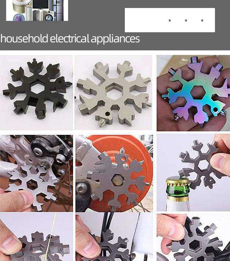 18 In 1Bottle Opener Screwdriver Snowflake Snow Wrench Tool Spanner Hex Wrench Multifunction Camping Outdoor Survive Tools