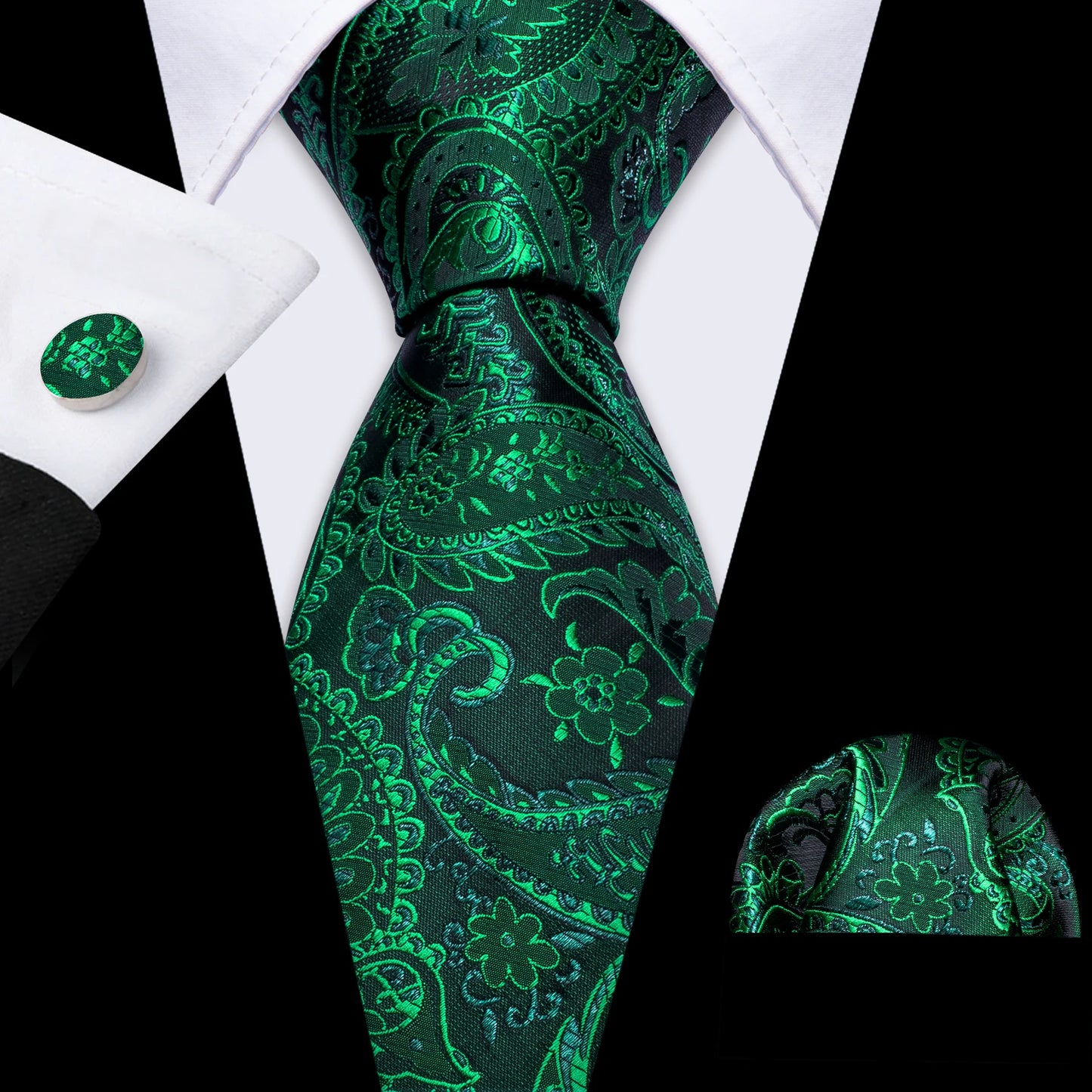 Amazony Epic Green Silk Mens Tie Hanky Cufflinks Set Mint Grass Teal Bottle Sage Pea Green Necktie For Male Wedding Business Party