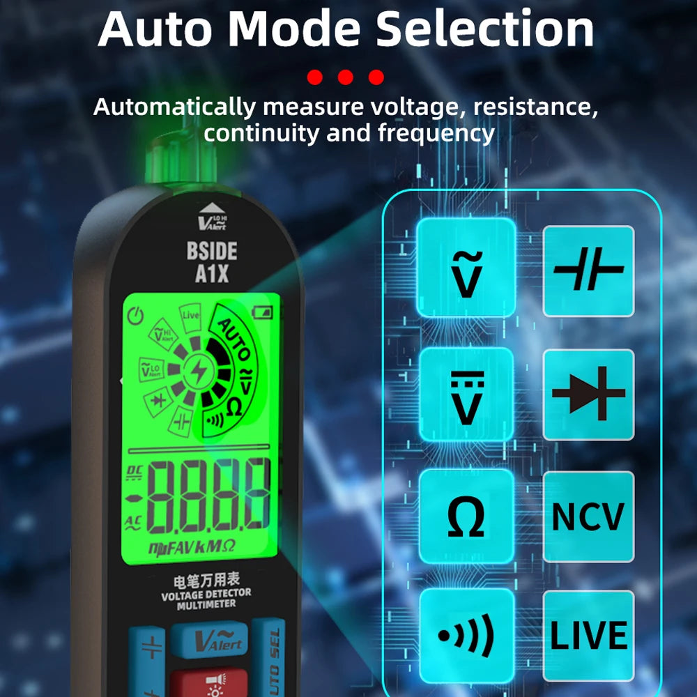 BSIDE A1X A1 Digital Multimeter Electric Test Pen With Flashlight Live Wire Recognition Meter Voltage Resistance Diode NCV Test