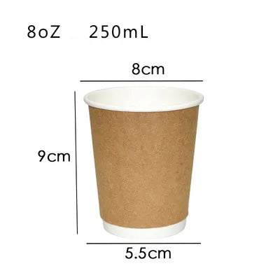 100pcs/pack 4/8/12oz Disposable Coffee Cup Kraft Paper Cup Double Layer Paper Cup Hot Drink Cup Accept customization