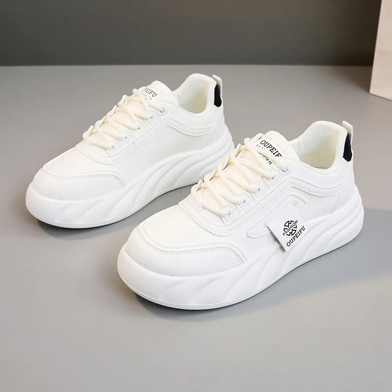 2024 New Chunky Women's Casual Flats Shoes Spring Trendy Comfortable Sneakers Youth Student Girls Board Shoes Small White Shoes