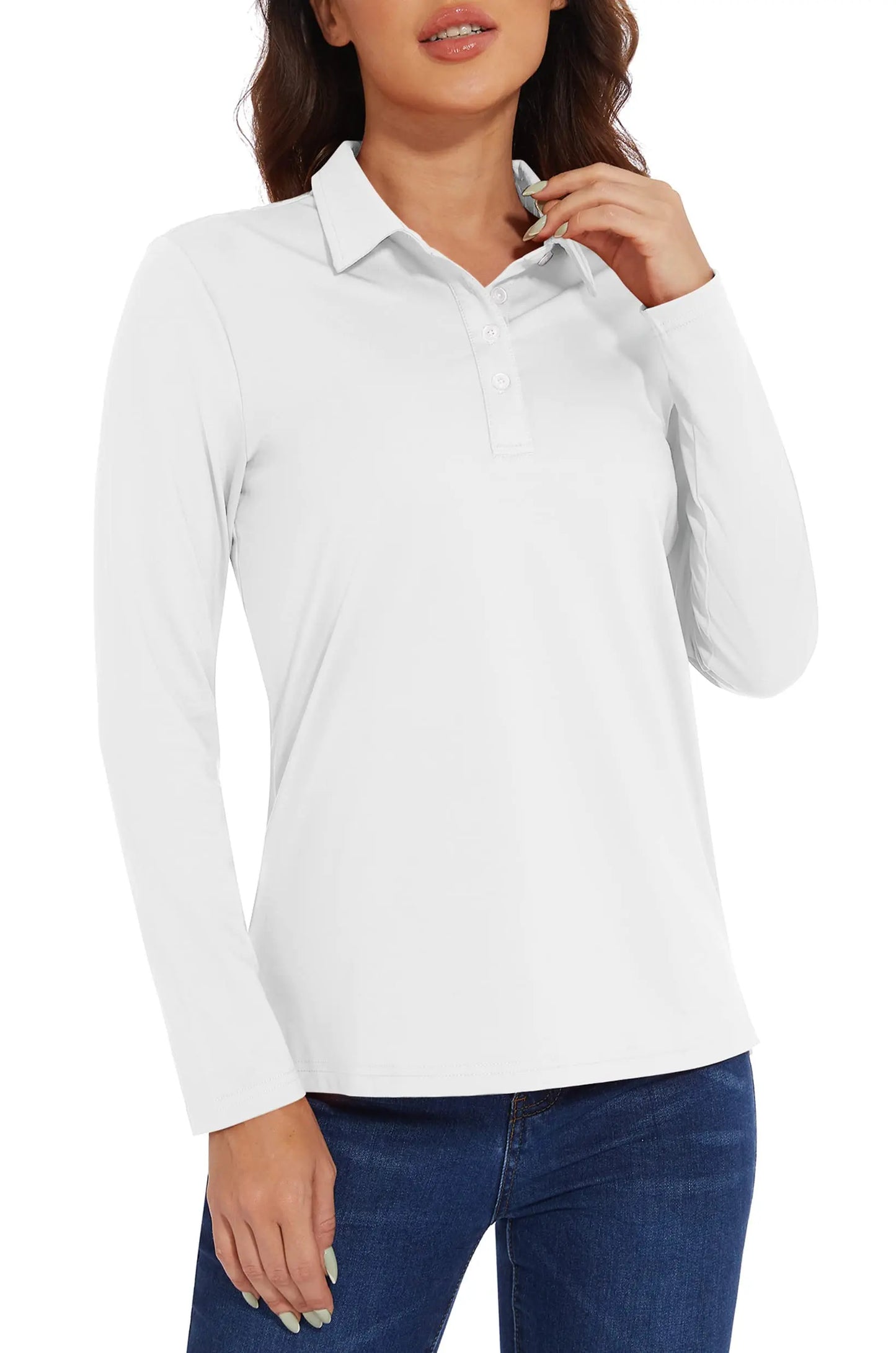 TACVASEN UPF 50+ Polo Shirts Womens Long Sleeve Shirts UV Protection Performance Polos Golf Tennis Working Shirts Pullover Top