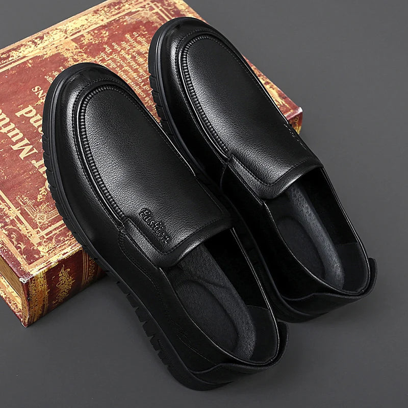 British Style High-quality Loafers Simple Black Men's Leather Casual Shoes Interview Commuting Men's Work Shoes Big Size:38-47
