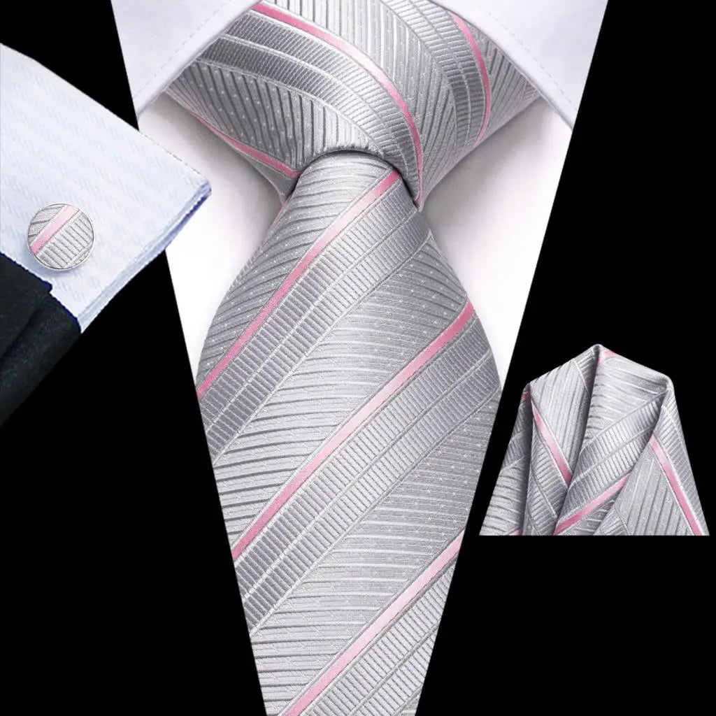 Our Brand 2025 Hi Tie Striped Sage Green Mens Fashion Necktie Handkerchief Cufflinks for Tuxedo Accessory Classic Silk Luxury Tie for Man Gift
