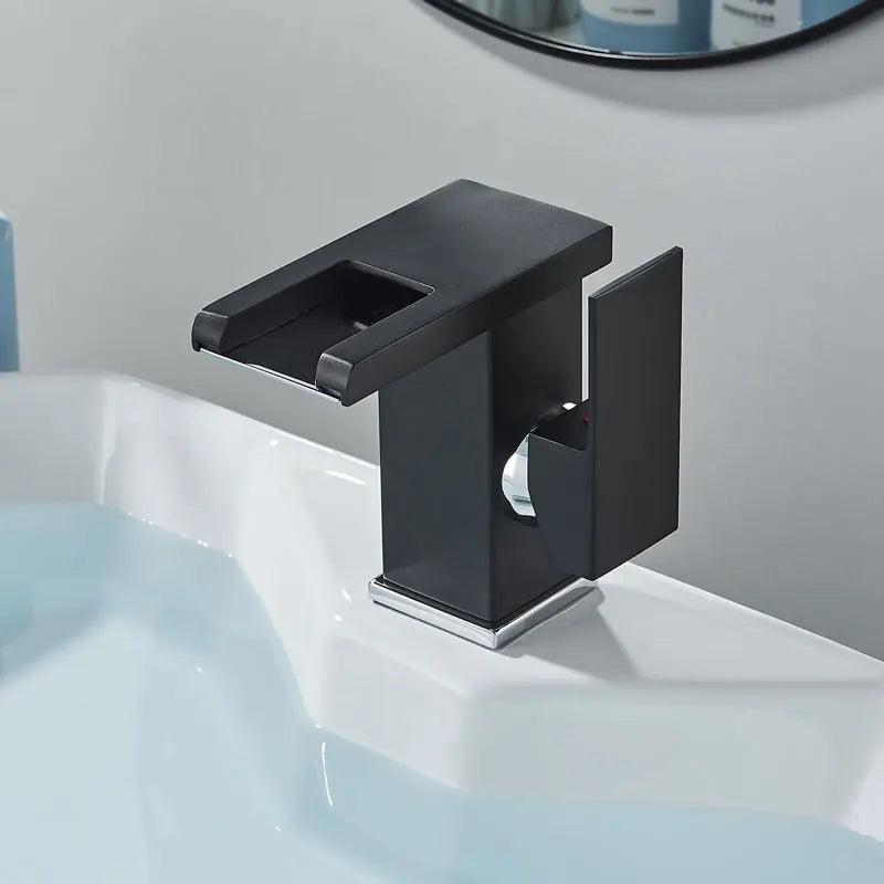 Brass LED Waterfall Bathroom Basin Faucet Deck Mount Cold Hot Water Mixer Crane Tap Short or Tall Tapware Water Flow Motor Free shipping